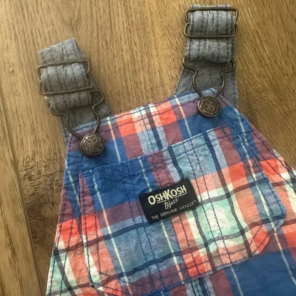 OshKosh B'gosh Colorful Plaid‎ Infant Overalls, Blue, White, Red, Patriotic, 6m